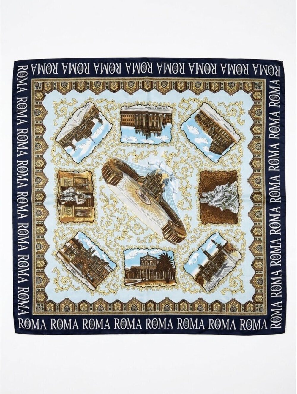 Vintage Roma Themed  Scarf with Italian Landmarks